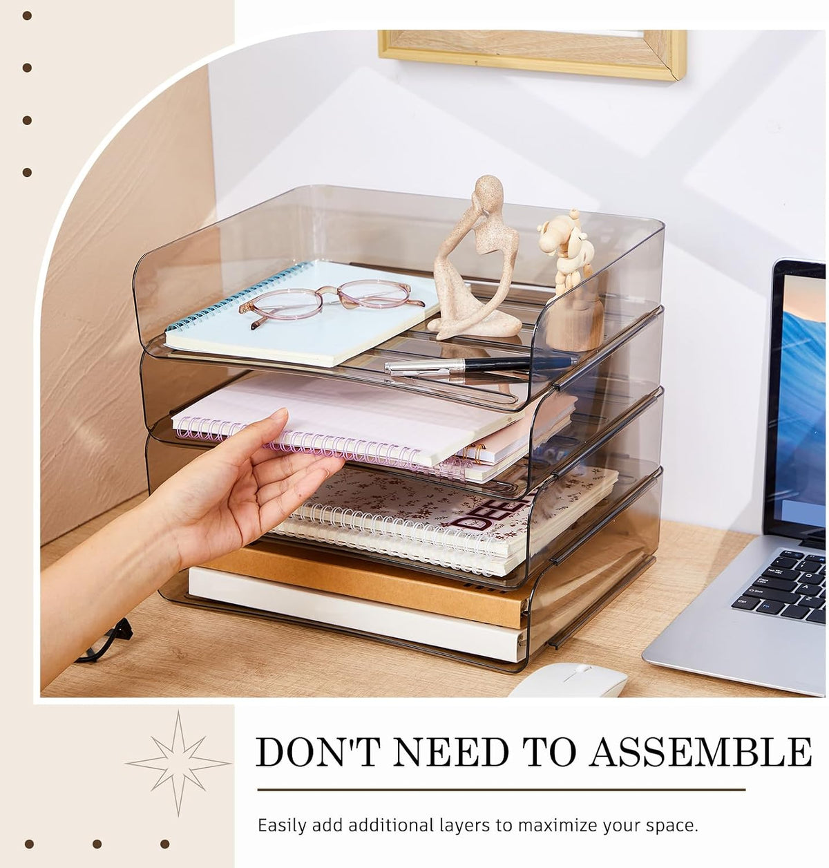 Harloon 4 Tier Paper Organizer Clear Gray Letter Tray Acrylic File Tray