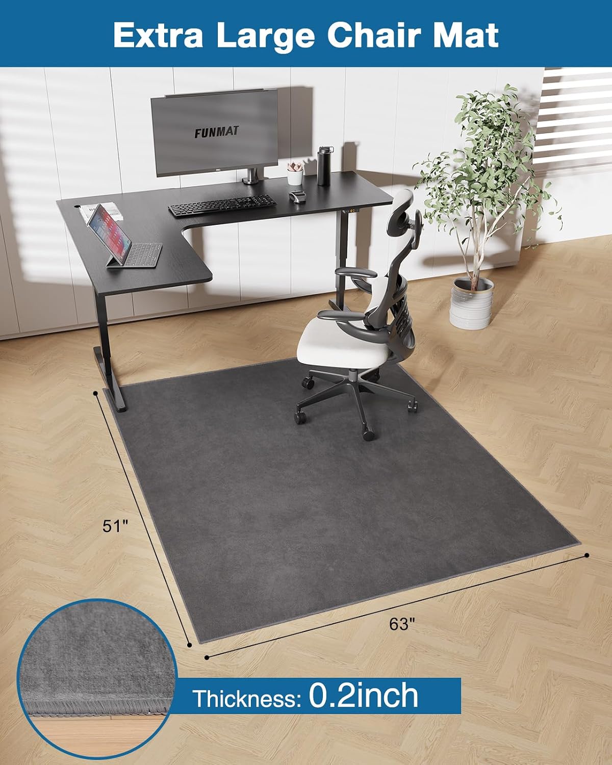 Office Chair Mat for Hardwood Floor, 51"x63" Flannel Fabric Chair Mat for Hard Floors, Non-Slip Under Desk Rug for Rolling Chairs, Soft Floor Protector Area Rug for Home Office, Dark Grey