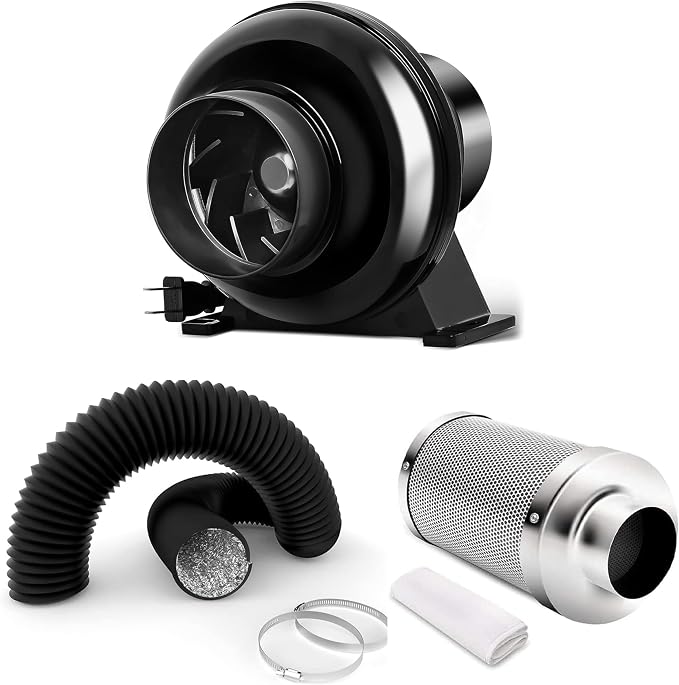 iPower 4 Inch 195 CFM Inline Fan, Air Circulation Vent Blower, Air Carbon