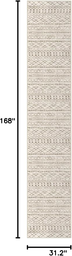 KUTA Boho Runners for Hallways 2.6x14 ft Moroccan Beige Washable Long Hall