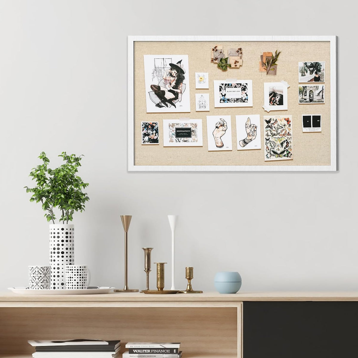 30''x20'' Inch Linen Cork Bulletin Board with Frame, Decorative Pin Board for Office Home and School Wall Decor