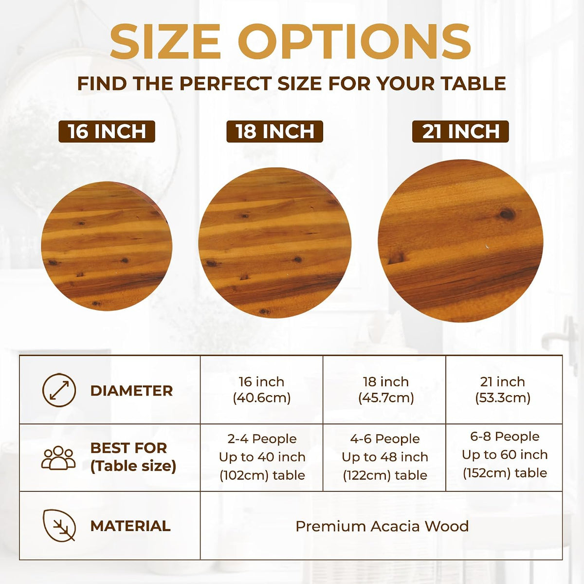18-Inch Acacia Wood Lazy Susan Turntable Organizer for Countertop