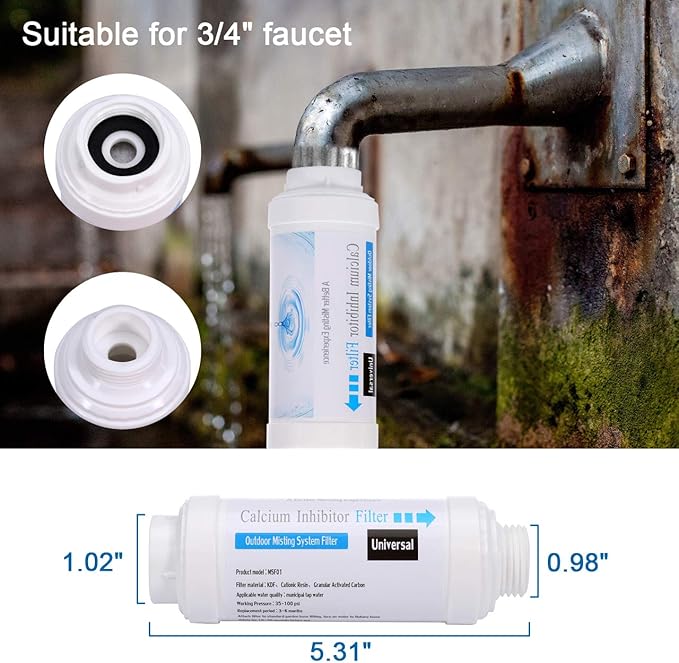 CozyCabin Mist Calcium Inhibitor Filter Outdoor Misting System Filter, Prevent
