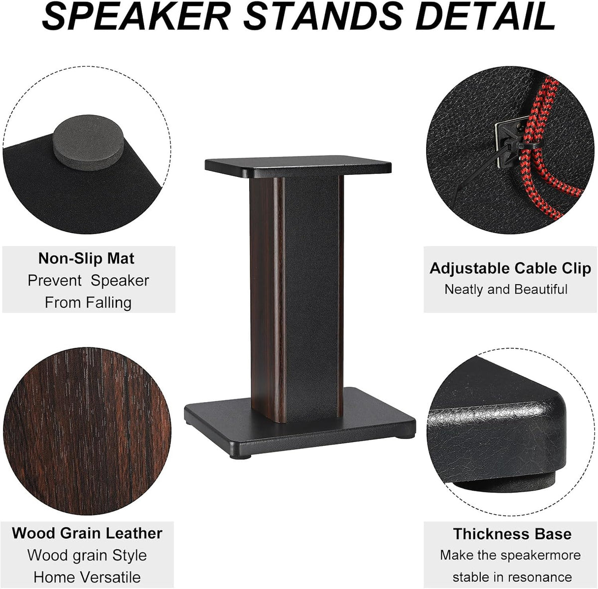MECCANIXITY Wood Grain Speaker Stands 1 Pair 15.7 Inch (40cm) Universal Small Speaker Stand Hollowed Stands Enhanced Audio Listening for Home Theaters Cinema