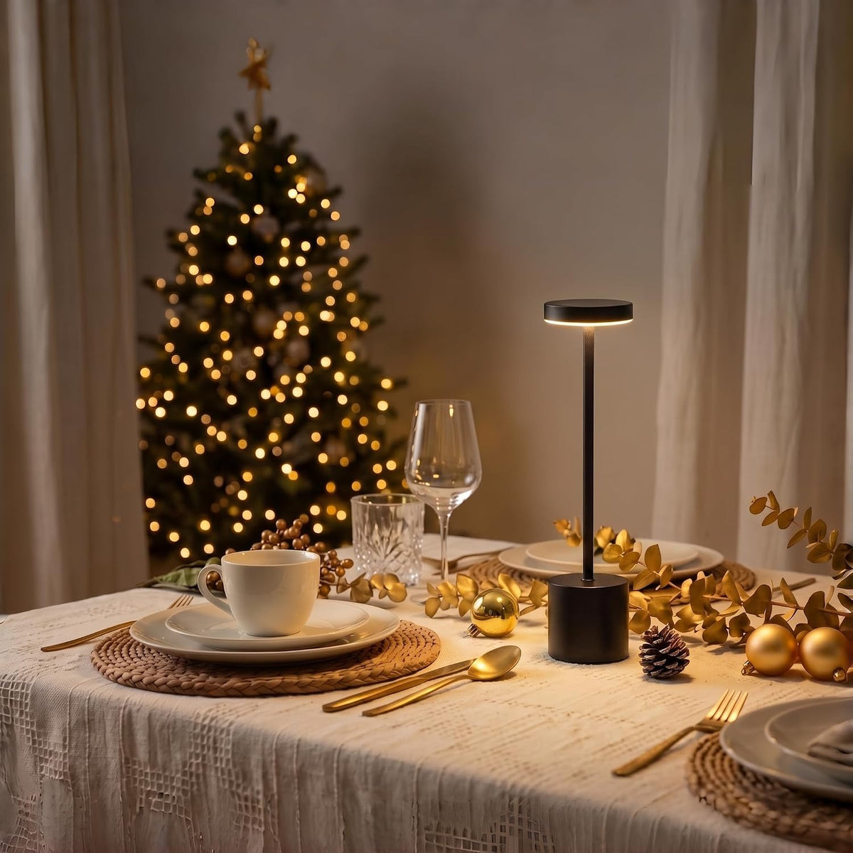 Cordless Table Lamp Set of 2, Black Rechargeable Table Light