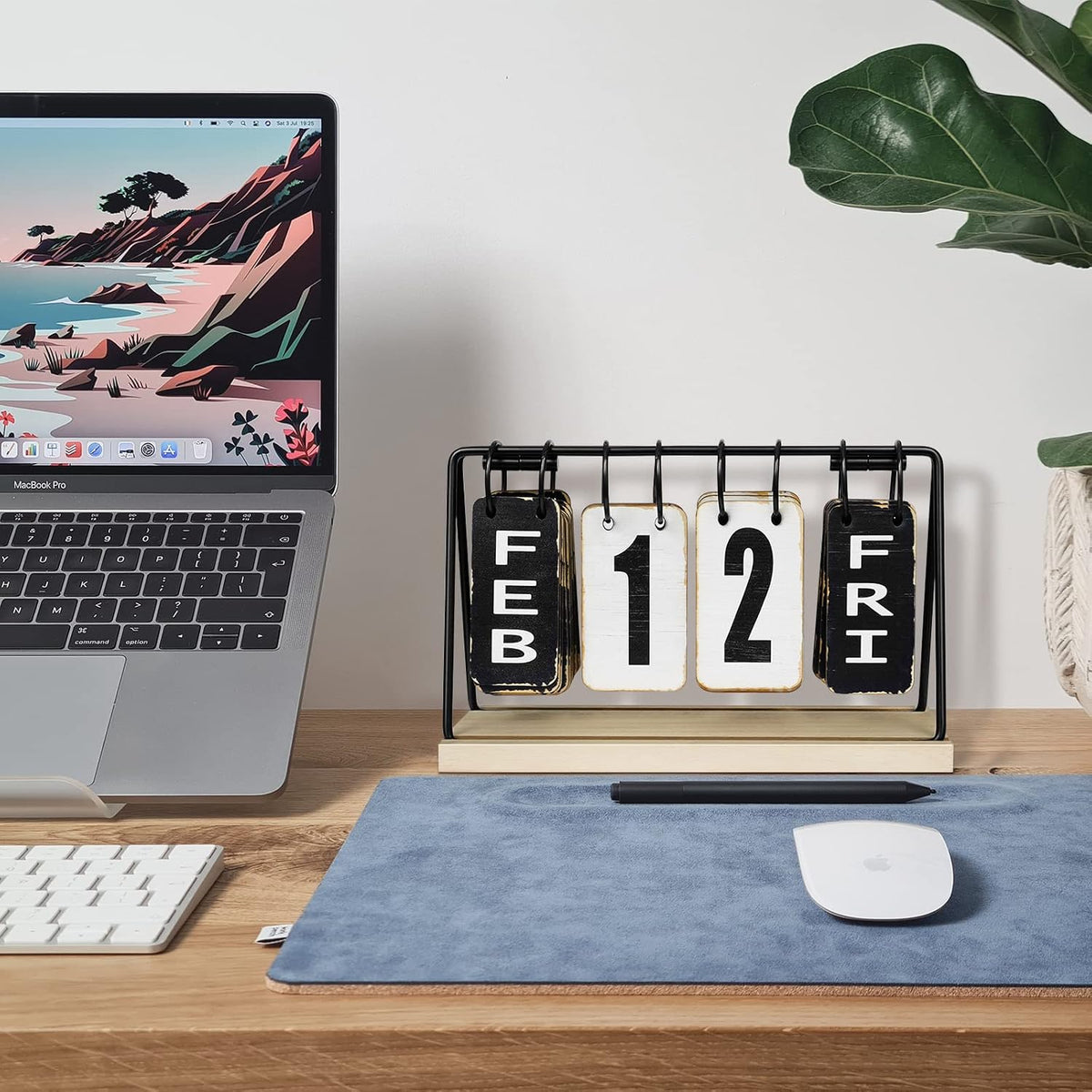 Wooden Desk Calendar 2025 2026 Standing Flip, Vintage Perpetual Flip Calendar with Large Display, Daily Desktop Calendar Rustic Farmhouse Desk Accessories for Home Office Decor, Foldable,Reusable Yearly