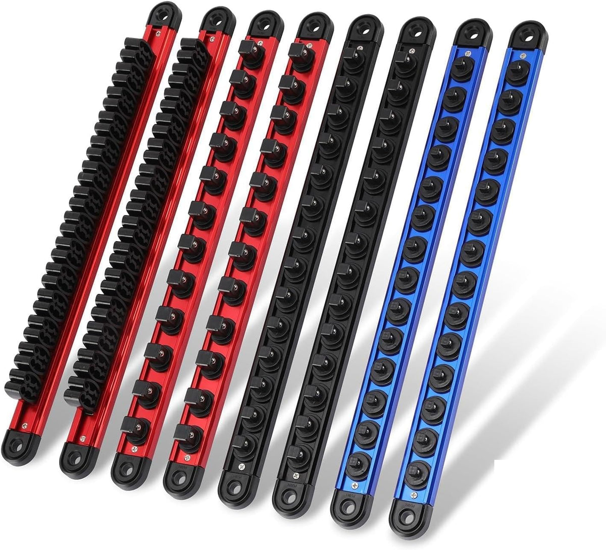 Mayouko 8-Piece Magnetic Socket Organizer and Magnetic Screwdriver Organizer Set, 6-Piece 1/4", 3/8" & 1/2" Drive Socket Rails, 2-Piece Wrench Organizer, Aluminum Rail Magnetic Tool Organizer