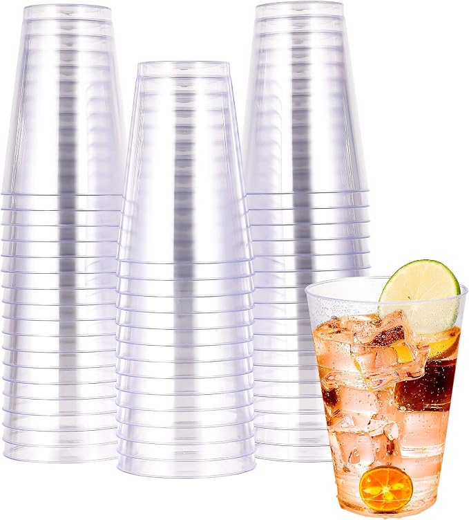JOLLY CHEF 14 oz Clear Plastic Cups, 50 Pack Heavy-duty Party Glasses,
