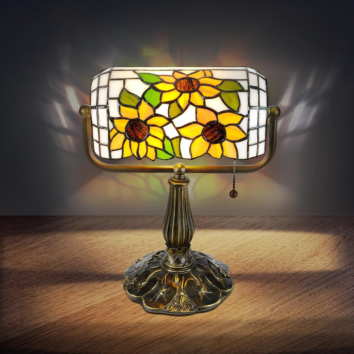 Bankers Desk Lamp, Sunflower Stained Glass Piano Light
