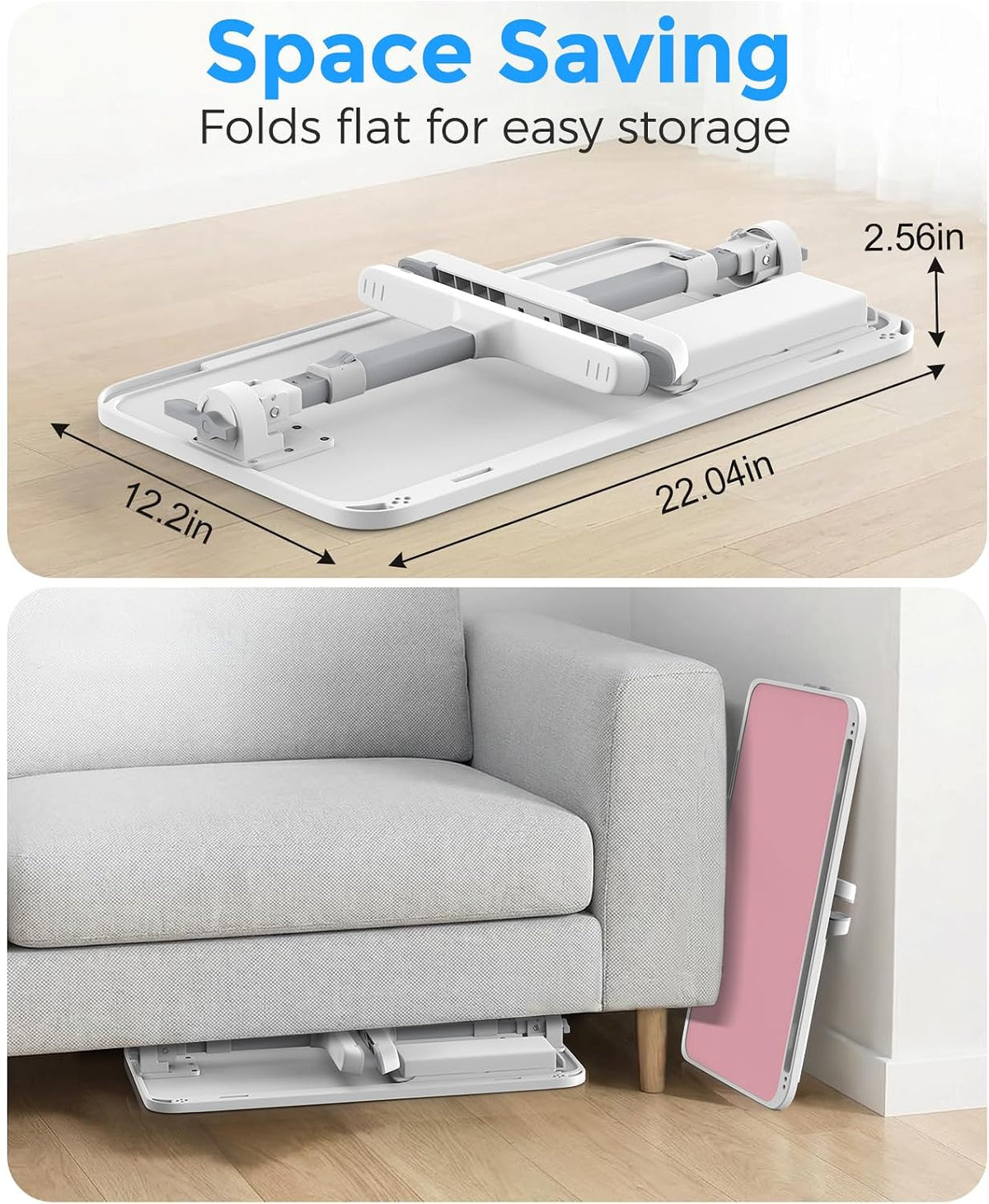 HETTHI Laptop Bed Tray Table, Adjustable Sturdy Laptop Stand for Bed with Premium Materials, Folding Portable Lap Desk with Drawer for Writing Working Reading Eating Couch Floor (Pink, 22.04"×12.2")