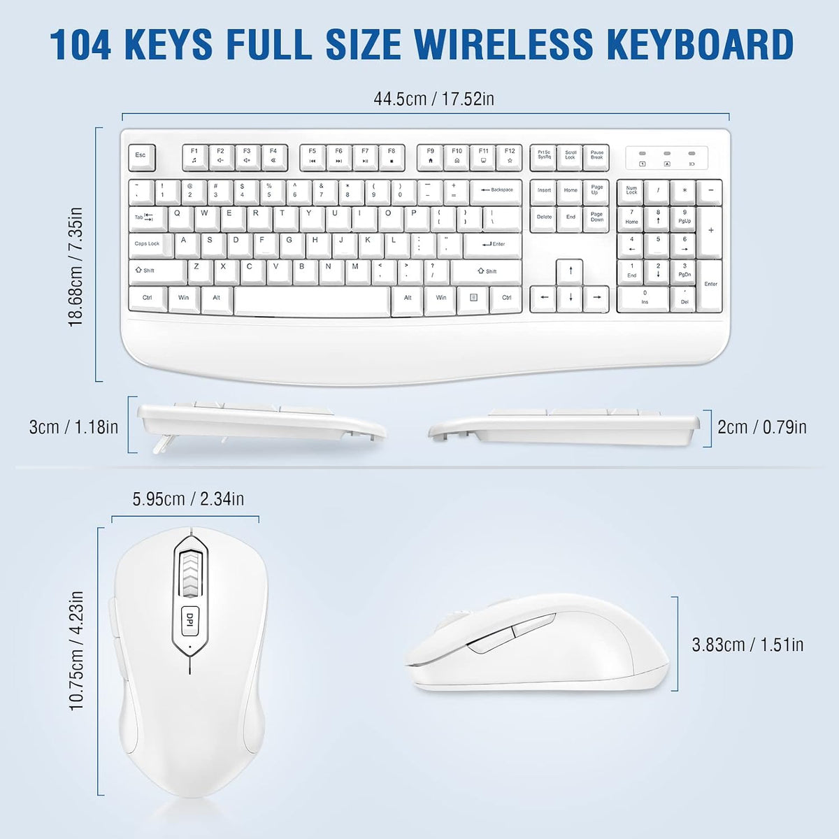 EDJO Wireless Keyboard and Mouse Combo, USB Plug & Play (White)