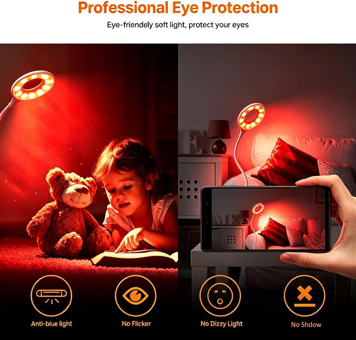 Desk Lamp with 670nm Red Light Therapy for Reading Sleep Bedroom