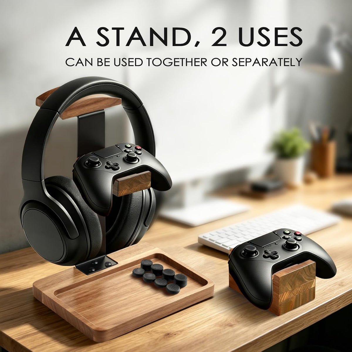 MINCORD Acacia Wood Headphone Stand with Controller Holder