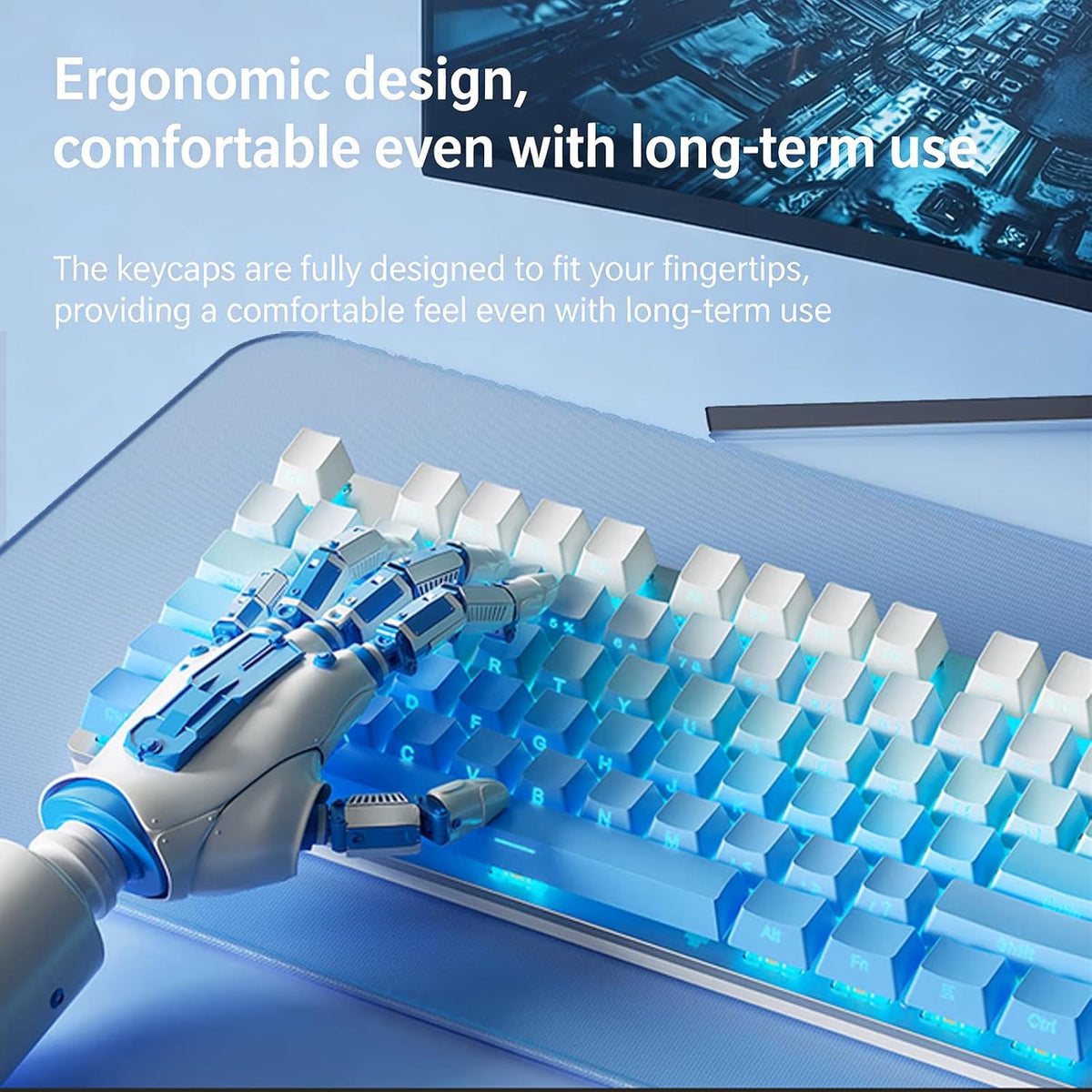 HP GK400F Mechanical Gaming Keyboard, 104 Keys Wired Keyboard with Brown Switches, Mixed Lighting, Double-Shot ABS Keycaps, for Desktop and Laptop (Glacier Blue)