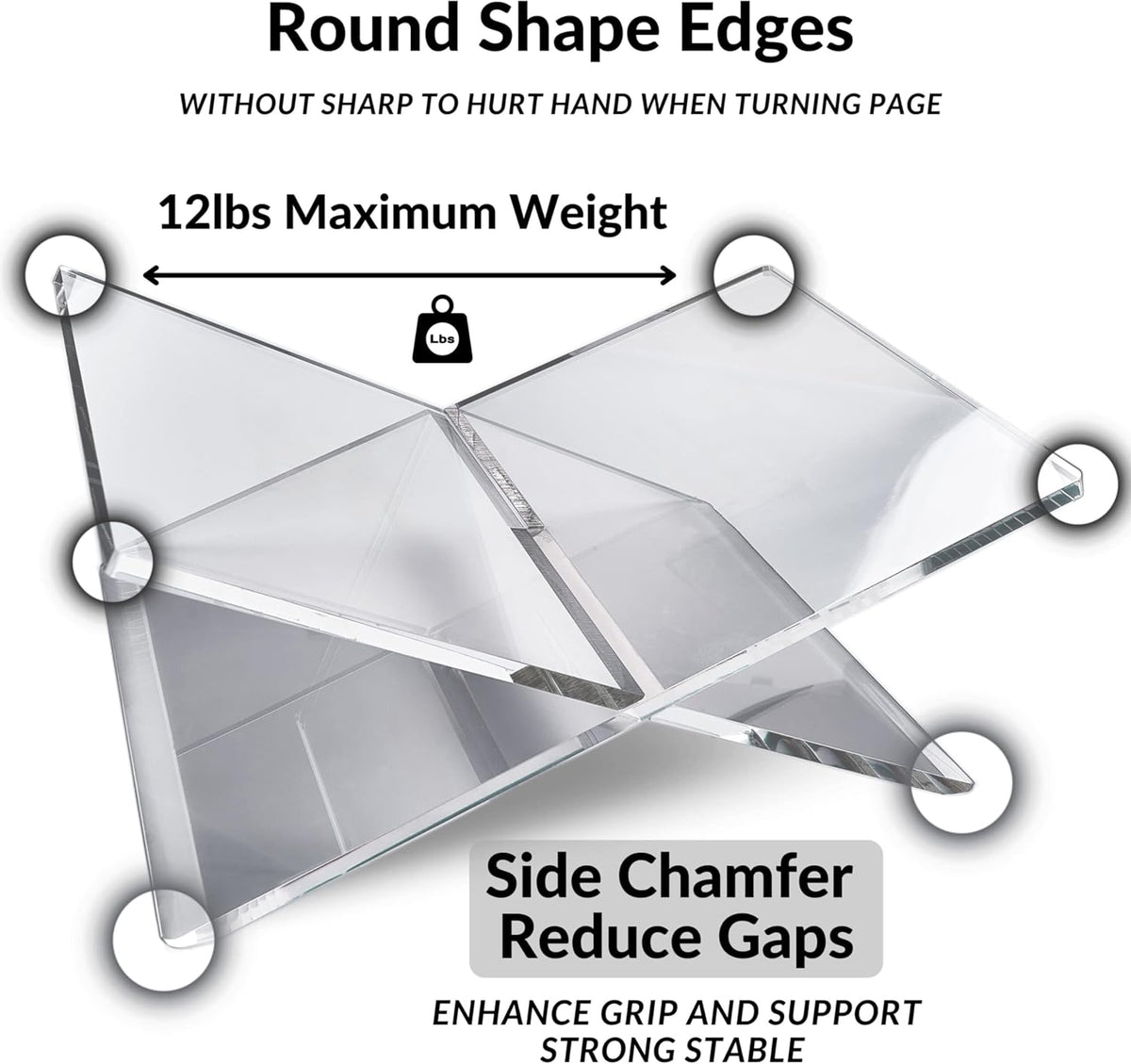 Honygebia Clear Acrylic Book Stands - Cross Frame Acrylic Book Holder, Open Bookstand for Display and Reading, Suitable for Art, Bible, Cookbook, Easel, Magazine, Textbooks 12.5" x 9.5" x 5.5"