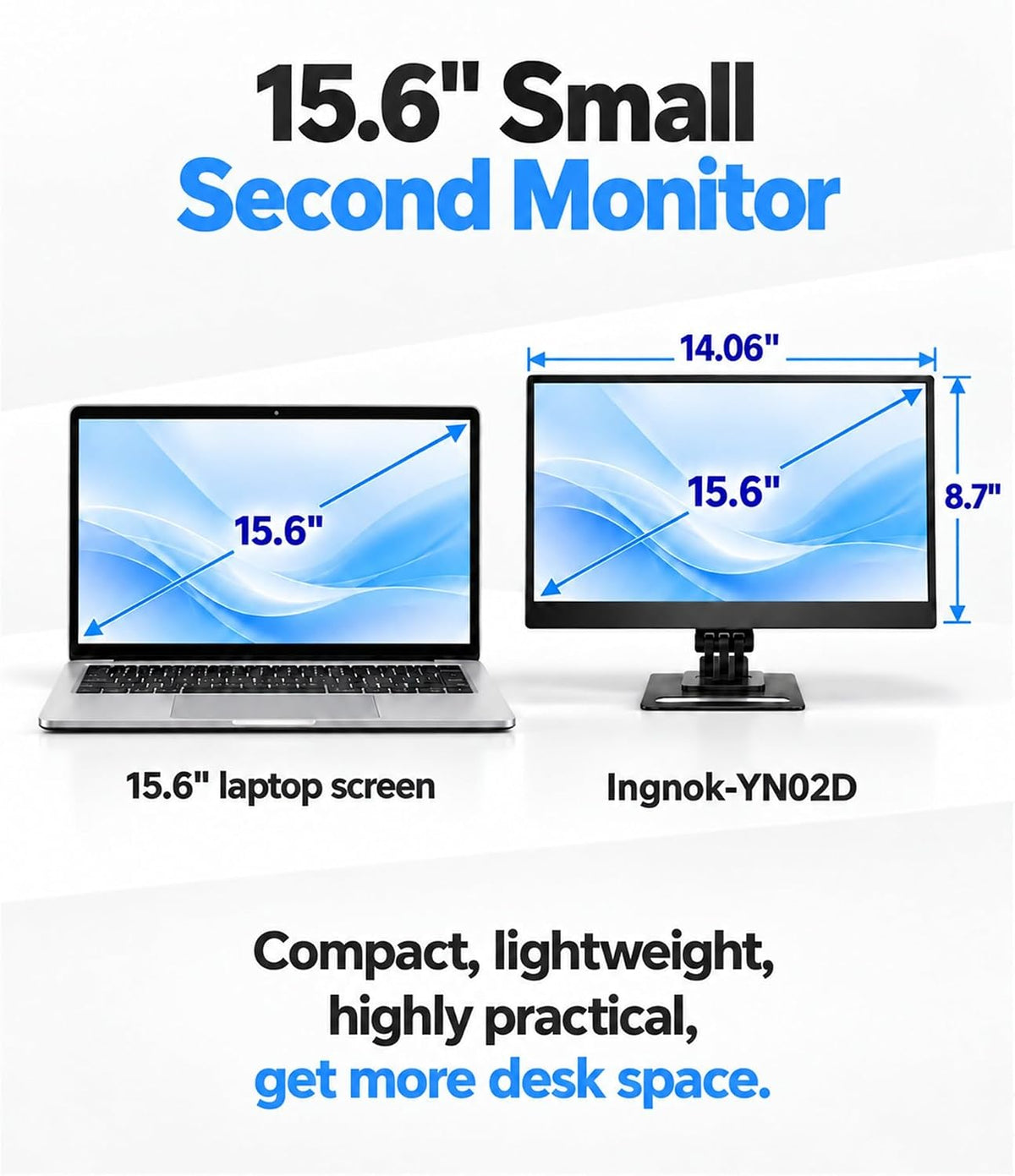 Ingnok Portable Monitor,15.6" FHD 1080P 60Hz Laptop Screen Extender