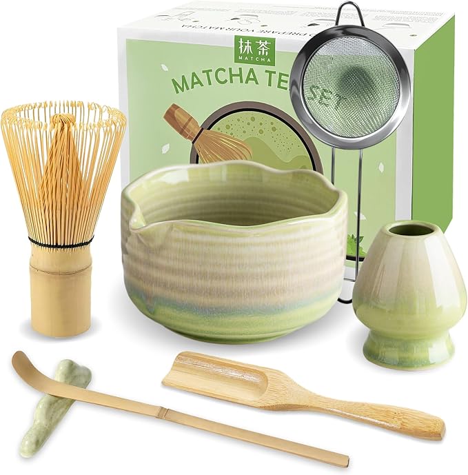 JBER Matcha Set, Bamboo Whisk, Powder Sifter