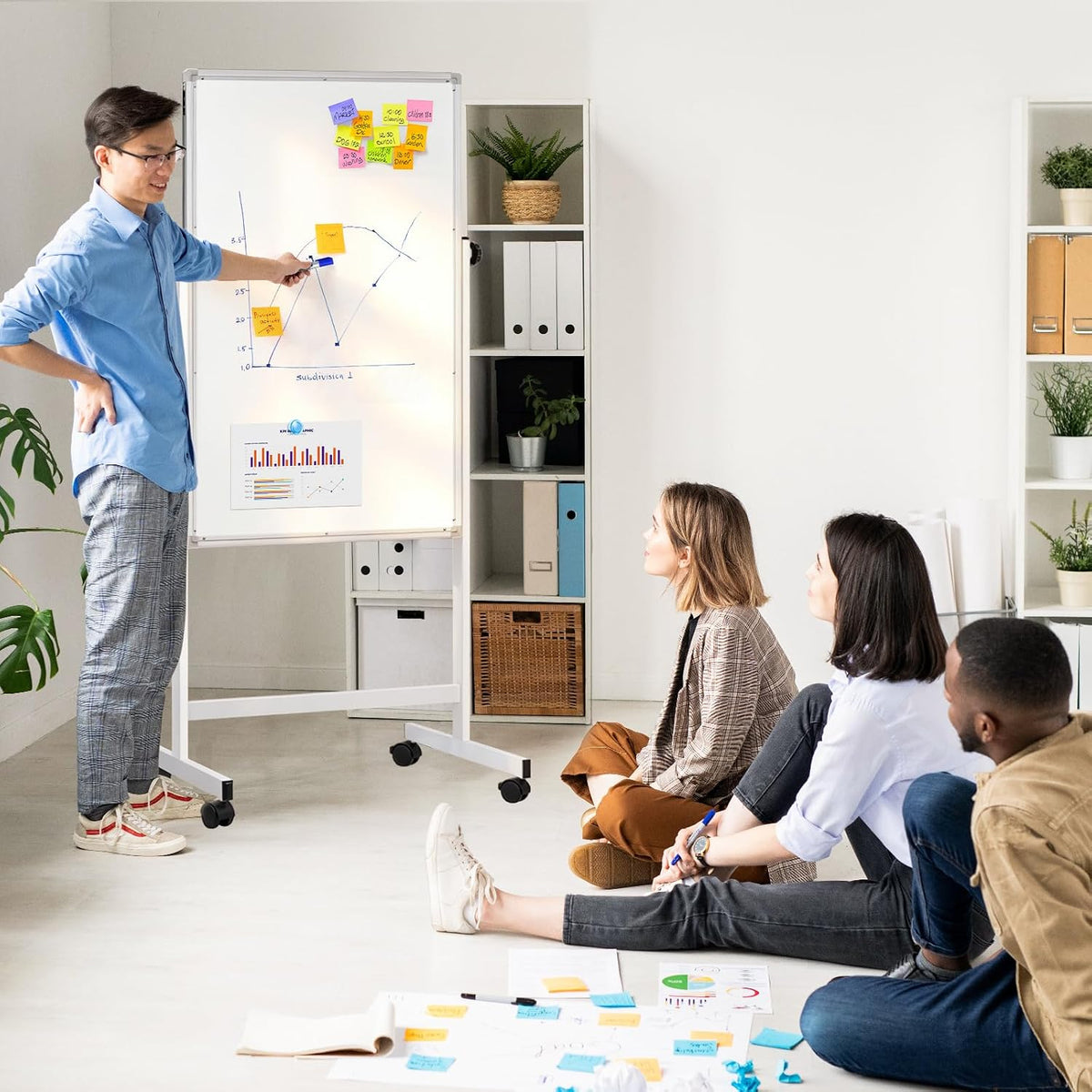 Rolling Whiteboard on Wheels 48" x 32" Aluminum Frame