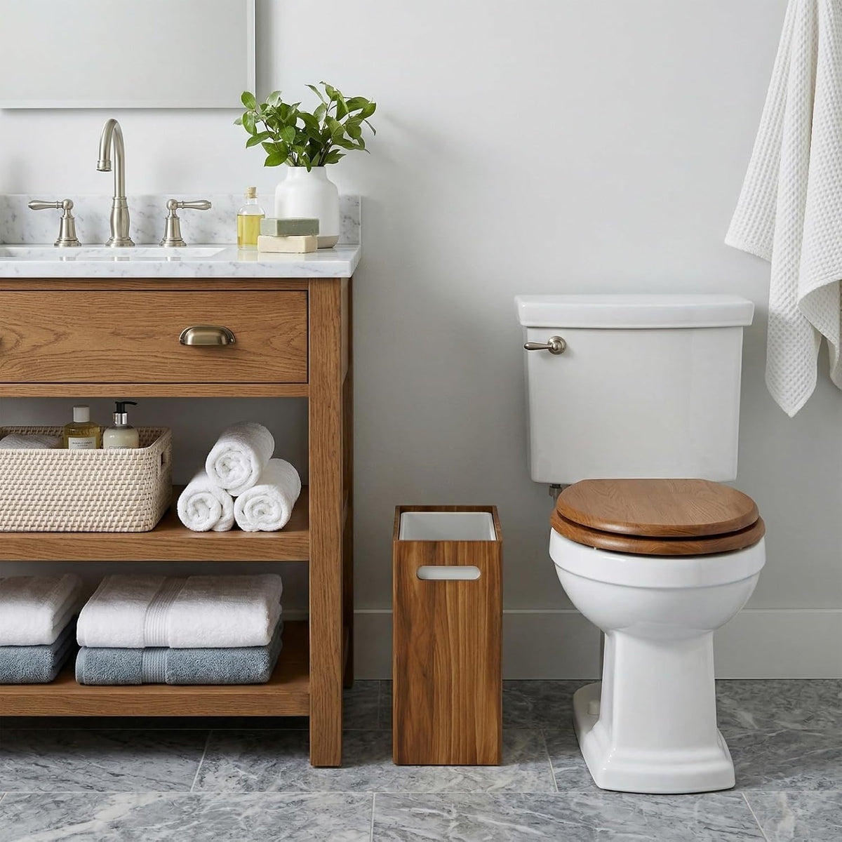Coeusy 3 Gallon Wood Trash Can with Liner,Small Wooden Bathroom Trash Can