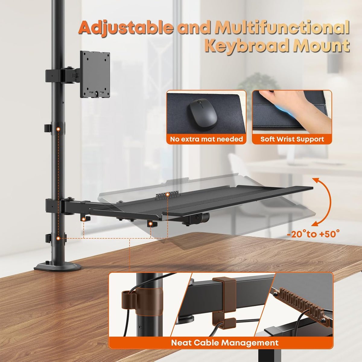 PUTORSEN 49''Monitor Arm with Keyboard Tray, Keyboard Desk Mount