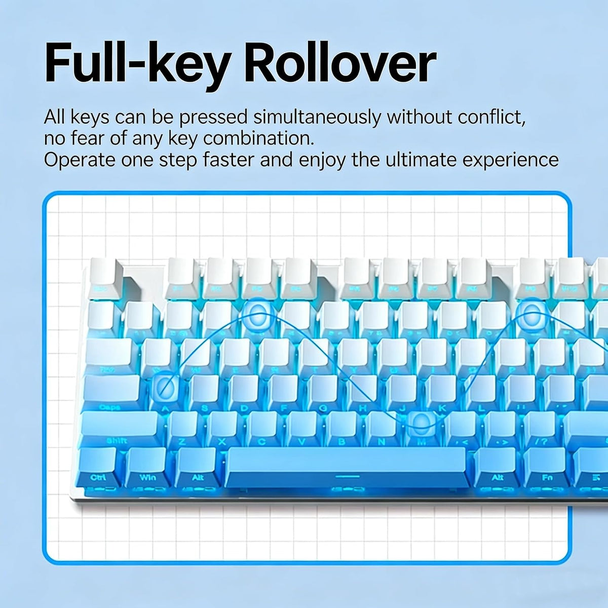 HP GK400F Mechanical Gaming Keyboard, 104 Keys Wired Keyboard with Brown Switches, Mixed Lighting, Double-Shot ABS Keycaps, for Desktop and Laptop (Glacier Blue)