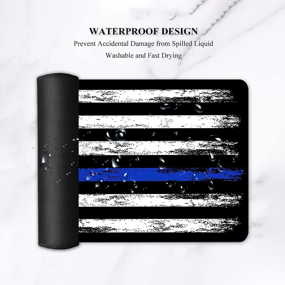 Large Gaming Mouse Pad with Stitched Edges, Extended XXL Mousepad, Office Desk Pad Writing Pad, 31.5 x 11.8 in,Ergonomic Memory Foam Keyboard Wrist Rest Support,Retro Blue Line American Flag Desk Mat