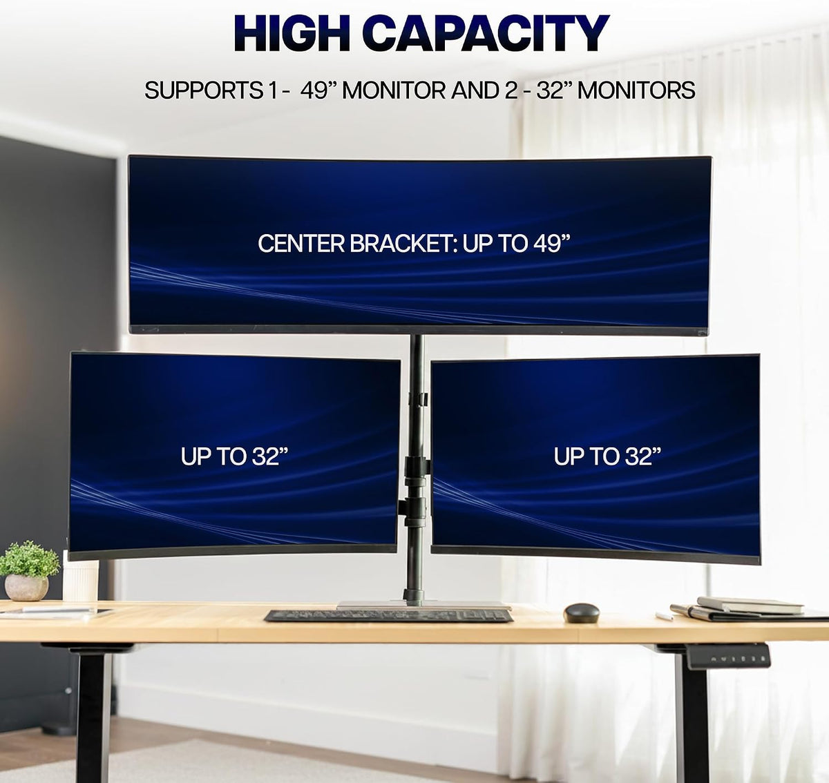VIVO Triple Monitor Desk Mount, 32 to 49 inch Ultrawide Screens, One Fixed Screen and Two Mechanical Arms for Gaming and Office Setups, Max VESA 100x100, Holds up to 83.6 lbs, Black, STAND-V123TG