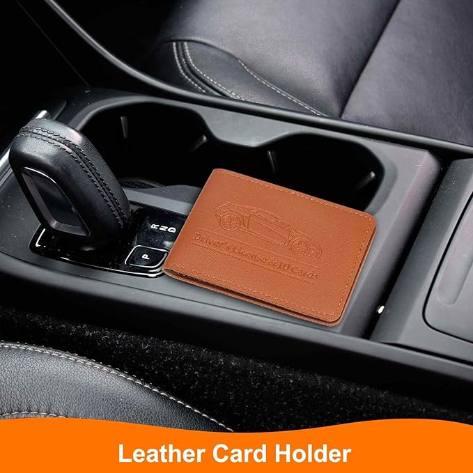 HARFINGTON Car Registration and Insurance Holder PU Leather Vehicle Glove Box Organizer Storage Accessories Car ID Holder with 10 Pockets for License ID Card Bank Card Documents, Pink