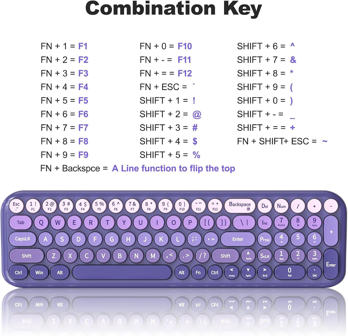 MOFII Wireless Keyboard and Mouse Combo, Compact Small Keyboard with Large Print, 2.4GHz Retro Typewriter Keyboard, Quiet Click Mouse for PC, Laptop, Desktop, Windows (Purple Gradient)