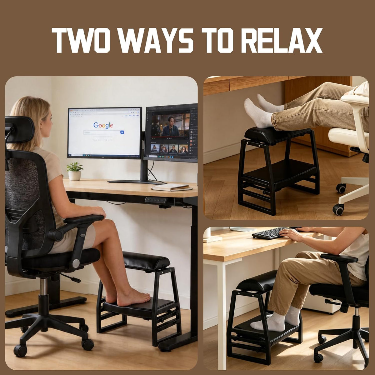 Under Desk Iron FootRest,Adjustable 9-Position Ergonomic Foot Stool