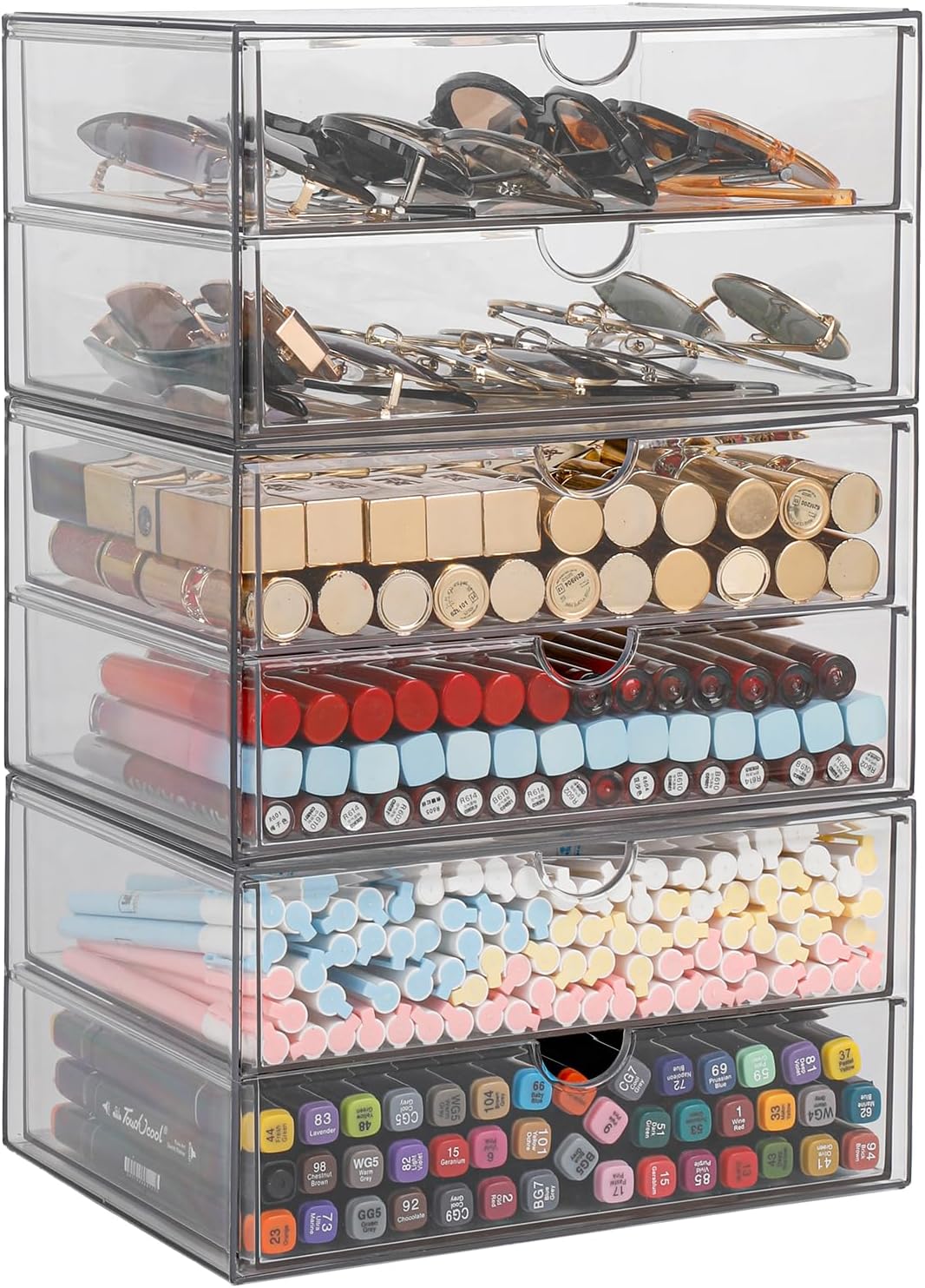 Clear Desk Drawer Organizer, 6 Drawers, Plastic