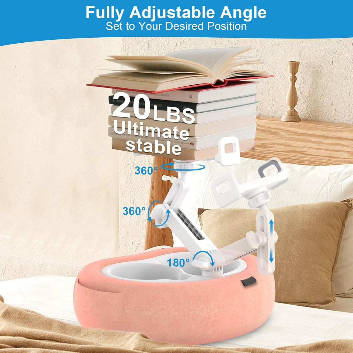 Versatile Waterproof Kindle Pillow Stand for Bed Couch Bathtub Pool Lounger, Portable Inflatable Kindle Holder with Detachable Fabric, Easy Care & Suit All Seasons, Fit 5-12.9'' Devices