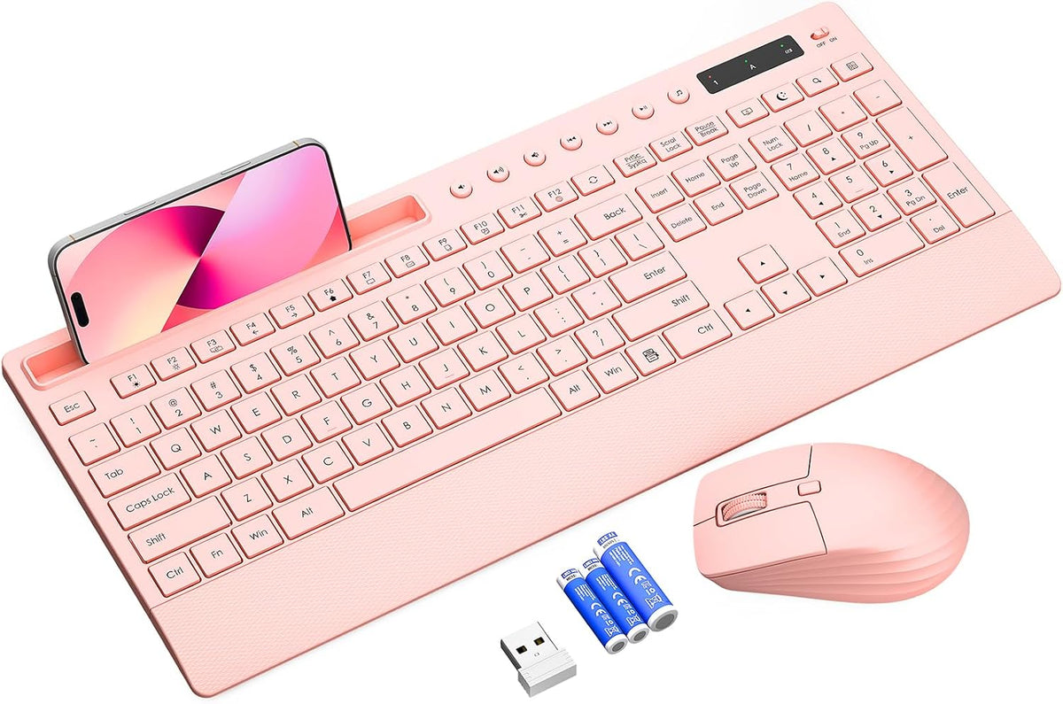 Trueque Wireless Keyboard and Mouse Combo, Full Size with Palm Rest