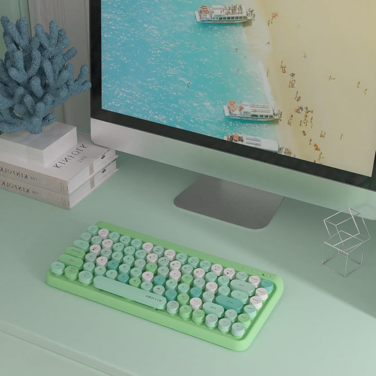 UBOTIE Portable Bluetooth Colorful Keyboards (Green-Colorful)