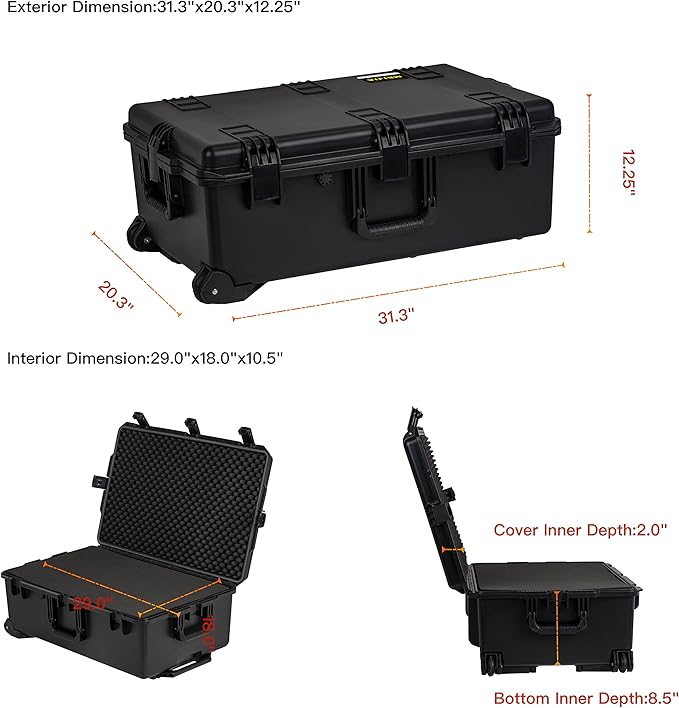 MEIJIA Portable All Weather Waterproof Camera Case, Customizable Fit Foam