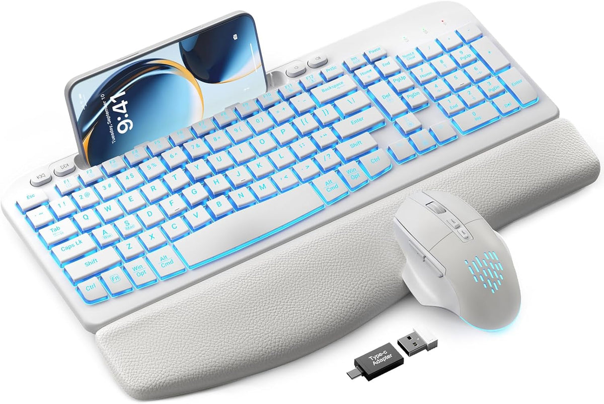 SABLUTE Wireless Keyboard and Mouse Combo, Ergonomic Wave with Wrist Rest