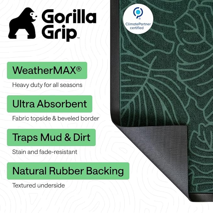 GORILLA GRIP 100% Waterproof All-Season WeatherMAX Doormat 35x23, US Designed