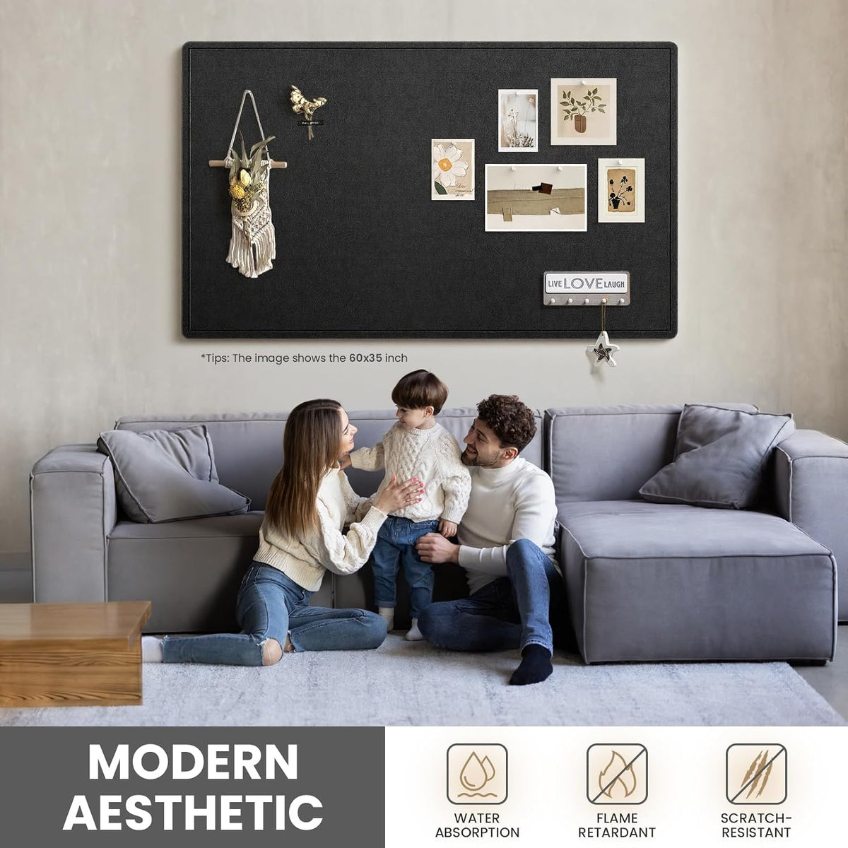 Bulletin Board, 60 X 35 inches Decorative Felt Cork Board Alternative with Pushpins, Foldable Felt Notice Pin Board Photo Display Board for Office Home School Wall
