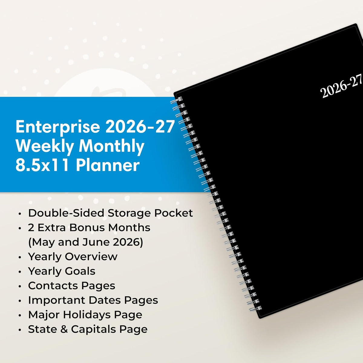 Blue Sky 2026-2027 Weekly and Monthly Academic Year Planner Calendar, July 2026 - June 2027, 8.5" x 11", Flexible Cover, Wirebound, Laminated Tabs, Enterprise (Pack of 2)