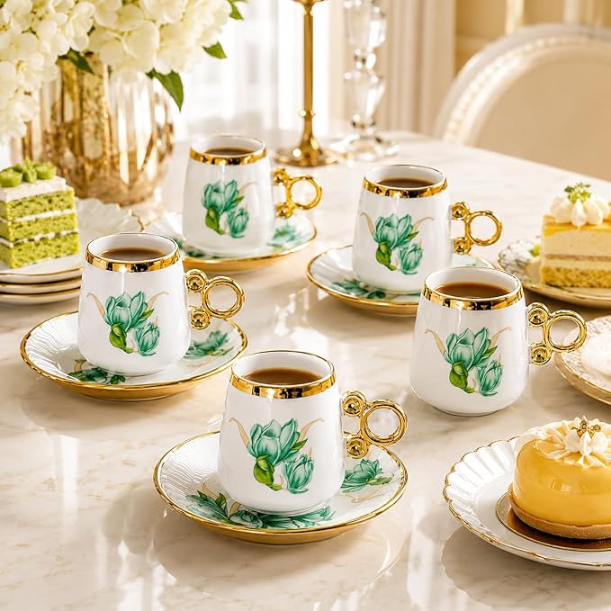 Porcelain Tea Cups and Saucers Set