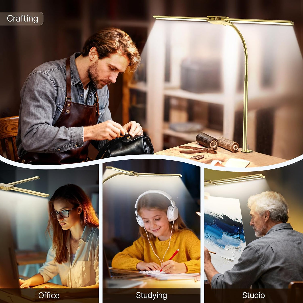 Syrinx LED Desk Lamp for Office Home, Dual Head Eye-Care Architect Lamp