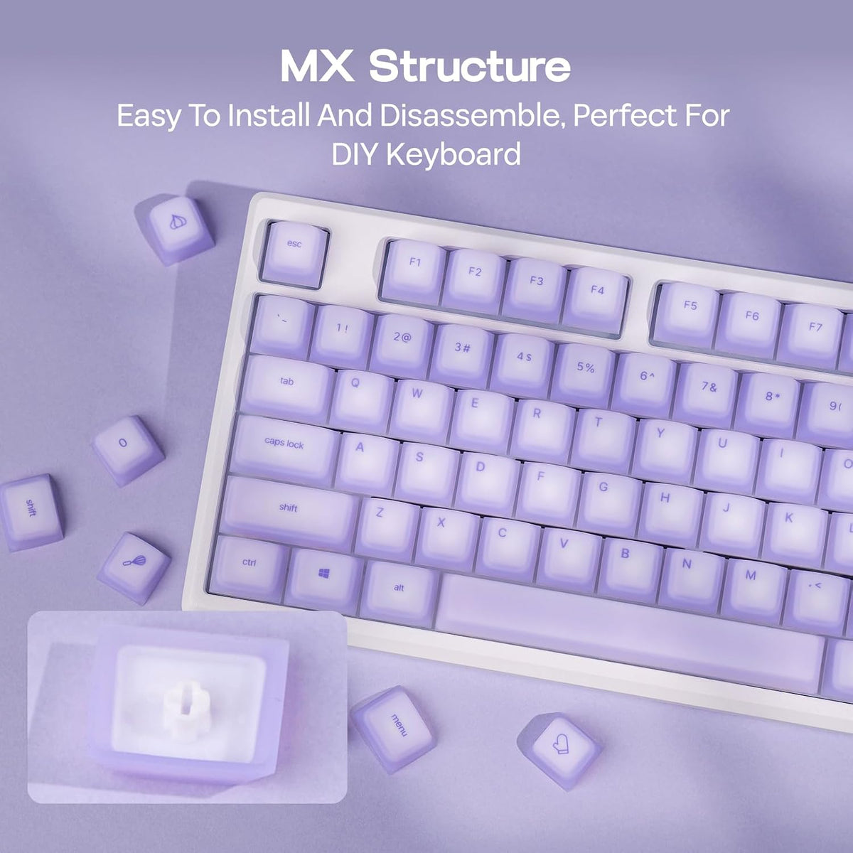 EPOMAKER AegisSil Keycap Set, Silicone Material, Cherry Profile, 113 Keys, 65%/75%/Full Size, Custom Keyboard Keycaps Set for Cherry MX, Kailh, Outemu, Gateron Mechanical Gaming Keyboard (Purple)
