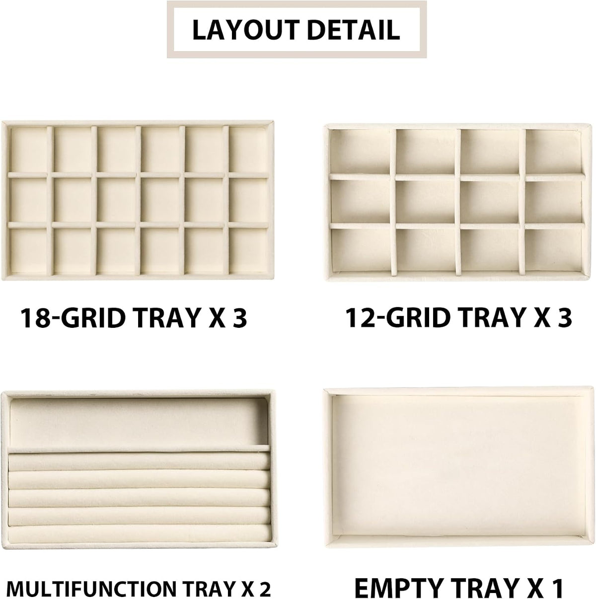 Frebeauty Jewelry Trays for Drawer,Set of 9 Jewelry Organizer and Storage