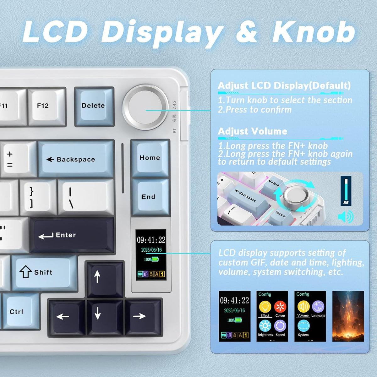 AULA S75 PRO Wireless Mechanical Gaming Keyboard with Screen&Knob, 80 Keys