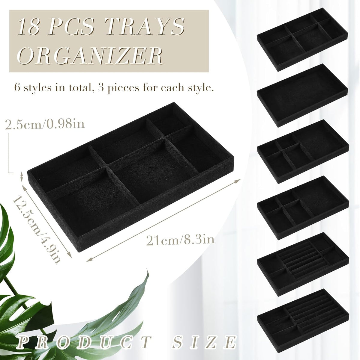 Junkin 18 Pcs Stackable Jewelry Drawer Organizer Inserts Black