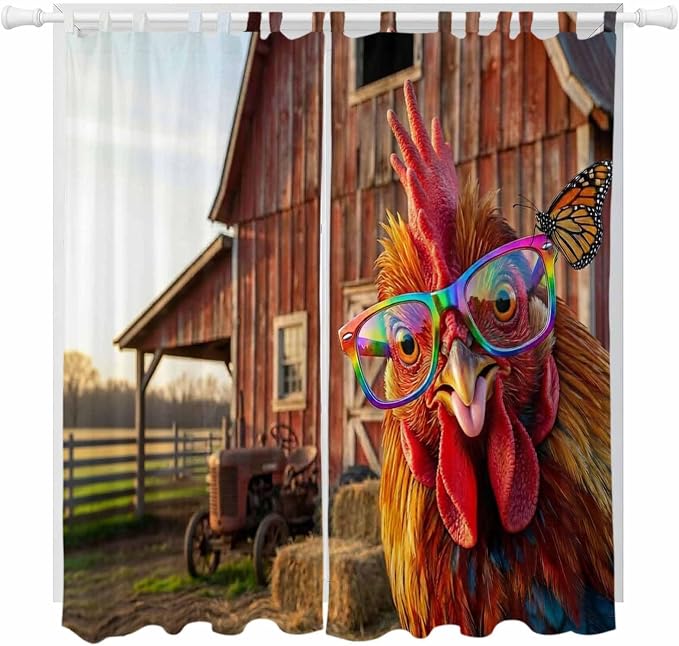Farm Rooster Living Room Curtains 96 Inch Length, Window Curtains Tab Top