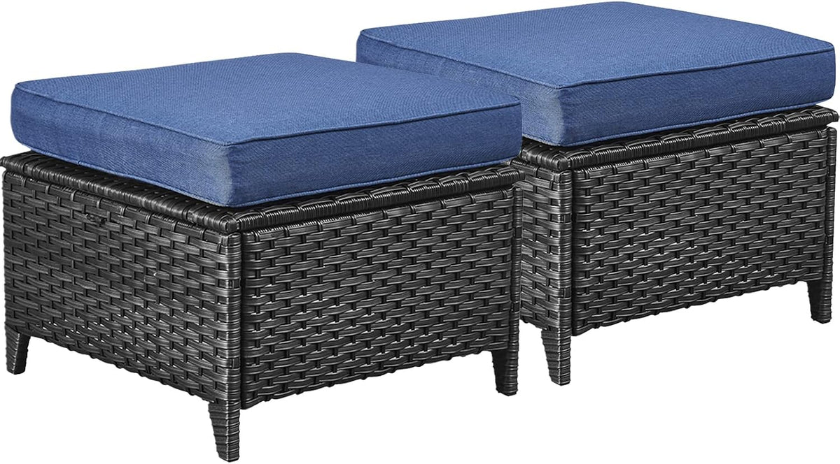 Belord Outdoor Furniture Ottoman Set of 2 Patio Seating Footstool All-Weather Rattan Wicker Ottoman Seat with Soft Cushions for Patio Furniture Set