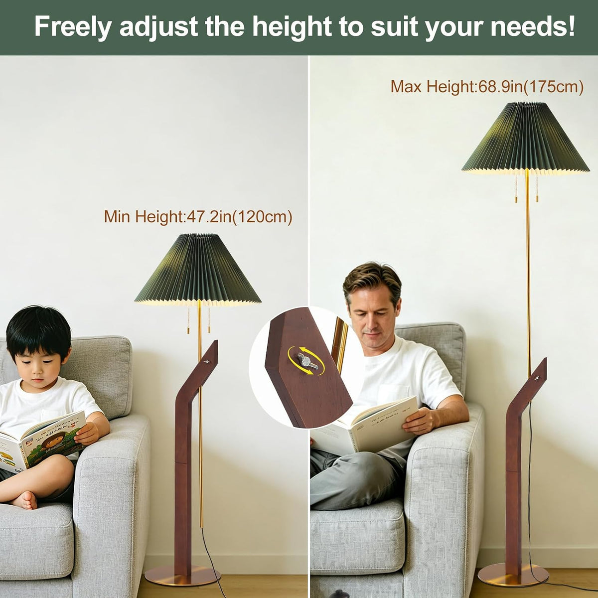 Floor Lamps for Living Room,Gold Mid Century Modern Wood Standing Lamp