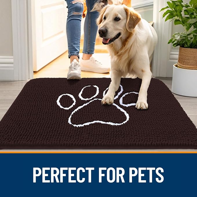 OLANLY Dog Door Mat for Muddy Paws 59x32, Paw Print Design, Absorbs Moisture