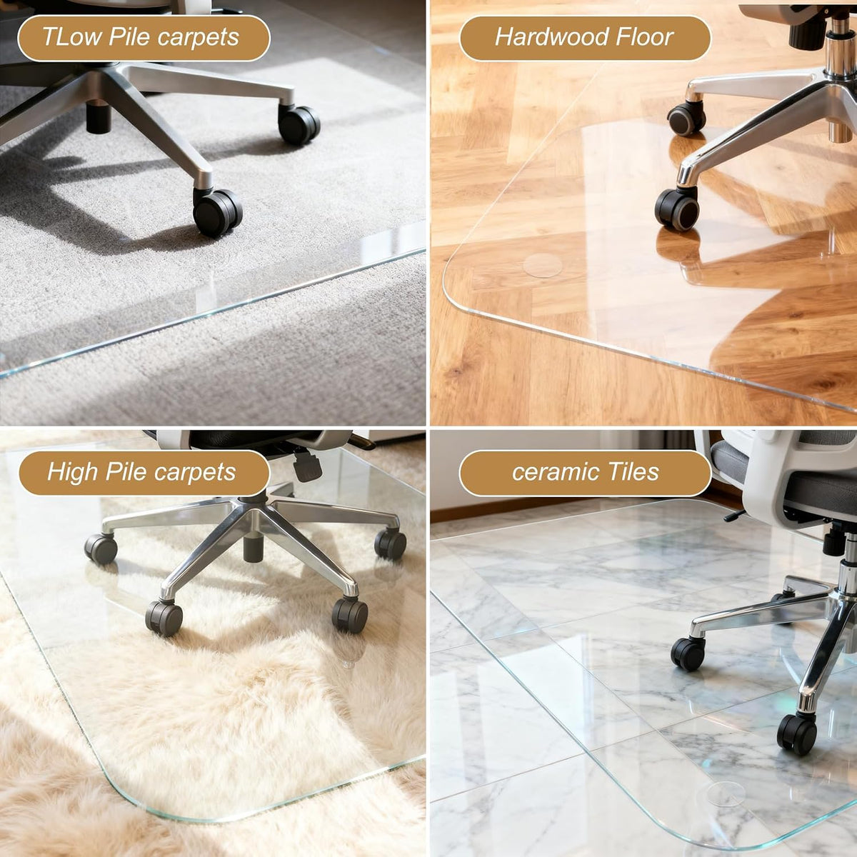 Vicwe Glass Chair Mat for Carpet, 36"x48" Tempered Glass Office Chair Mat